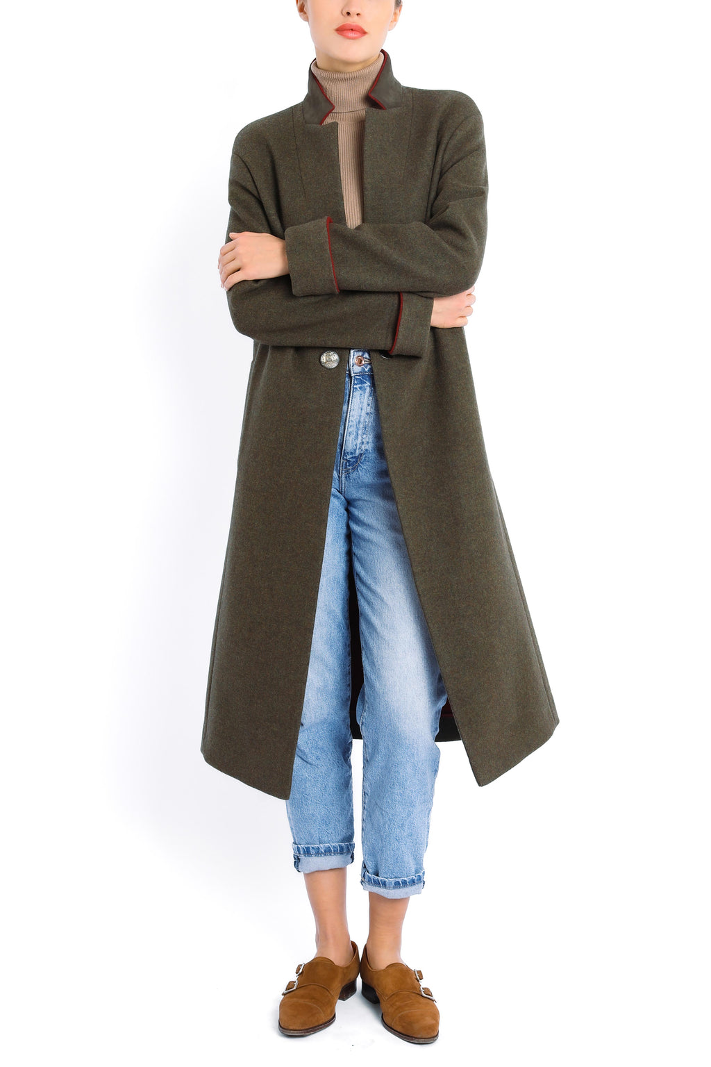 Coat from double-face loden in olive and red – VON DÖRNBERG - MUNICH