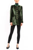Long blazer in olive-green silk velvet