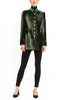 Long blazer in olive-green silk velvet