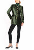 Long blazer in olive-green silk velvet