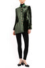 Long blazer in olive-green silk velvet