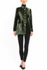 Long blazer in olive-green silk velvet
