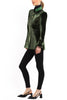 Long blazer in olive-green silk velvet