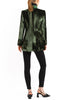 Long blazer in olive-green silk velvet