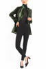 Long blazer in olive-green silk velvet