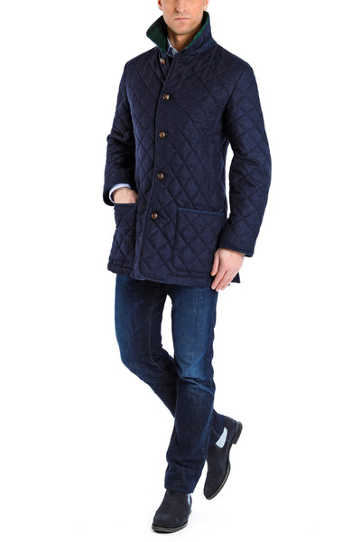 Steppjacke aus Melangeloden in marineblau