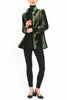 Long blazer in olive-green silk velvet