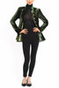 Long blazer in olive-green silk velvet