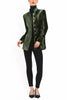 Long blazer in olive-green silk velvet