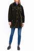 Short Coat in olive cashmere corduroy with an olive-green rex rabbit collar