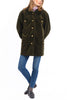 Short Coat in olive cashmere corduroy with an olive-green rex rabbit collar