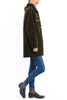 Short Coat in olive cashmere corduroy with an olive-green rex rabbit collar