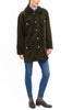 Short Coat in olive cashmere corduroy with an olive-green rex rabbit collar