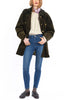 Short Coat in olive cashmere corduroy with an olive-green rex rabbit collar