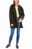 Short Coat in olive cashmere corduroy with an olive-green rex rabbit collar
