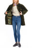 Short Coat in olive cashmere corduroy with an olive-green rex rabbit collar