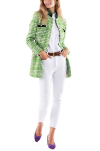 Langer Blazer aus apfelgrünem Sommer-Tweed