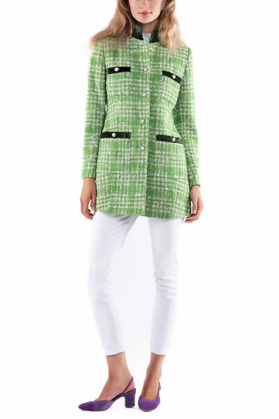 Langer Blazer aus apfelgrünem Sommer-Tweed