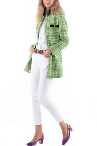 Langer Blazer aus apfelgrünem Sommer-Tweed