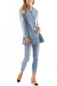 Denim-Jacke mit transparenten Pailletten