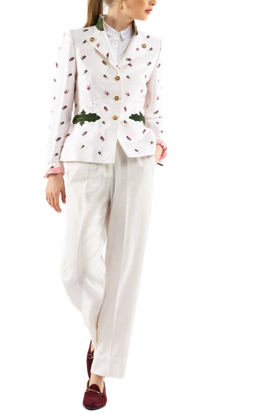 Bavarian blazer from ChapSilk in off-white with embroidered roses