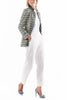 Lange Jacke aus sommerlichem Tweed in Creme und Gold und Royalblau