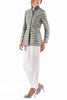Lange Jacke aus sommerlichem Tweed in Creme und Gold und Royalblau