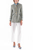 Lange Jacke aus sommerlichem Tweed in Creme und Gold und Royalblau