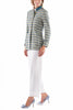 Lange Jacke aus sommerlichem Tweed in Creme und Gold und Royalblau