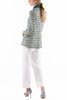 Lange Jacke aus sommerlichem Tweed in Creme und Gold und Royalblau