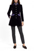 Long blazer from aubergine coloured velvet and silk