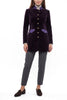 Long blazer from aubergine coloured velvet and silk