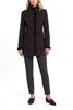 Long blazer in brown wool with a black velvet leopard pattern