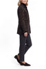 Long blazer in brown wool with a black velvet leopard pattern