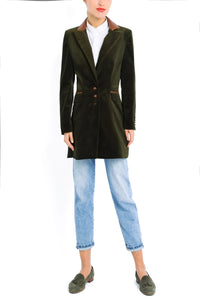 Langblazer aus olivem Cashmere-Kord