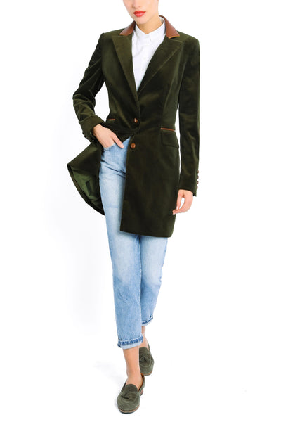 Langblazer aus olivem Cashmere-Kord