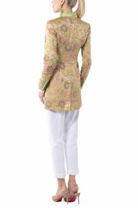 Langblazer aus Blumenjacquard in rosé